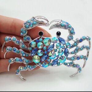 Silver and Blue Crab Brooch
